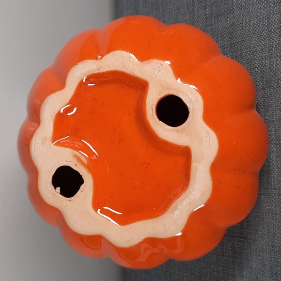 Ceramic Pumpkin Figure Tabletop Decor Fall Harvest Half Glazed Orange - Picture 3 of 5